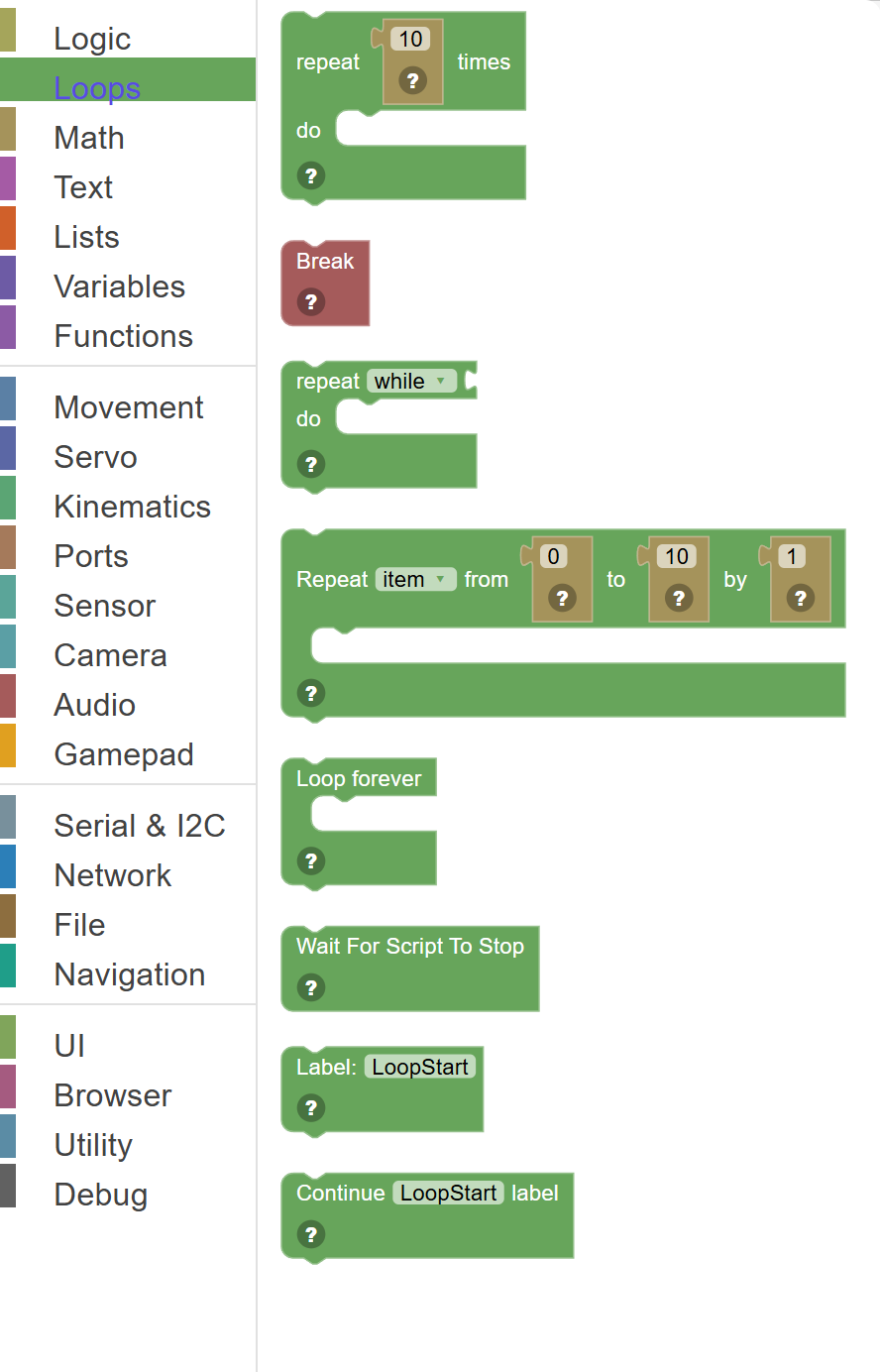 The Loops category of the toolbox
