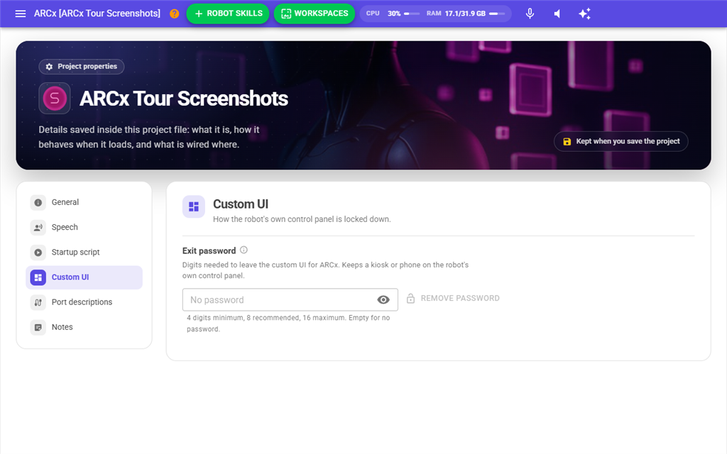 Project properties, Custom UI