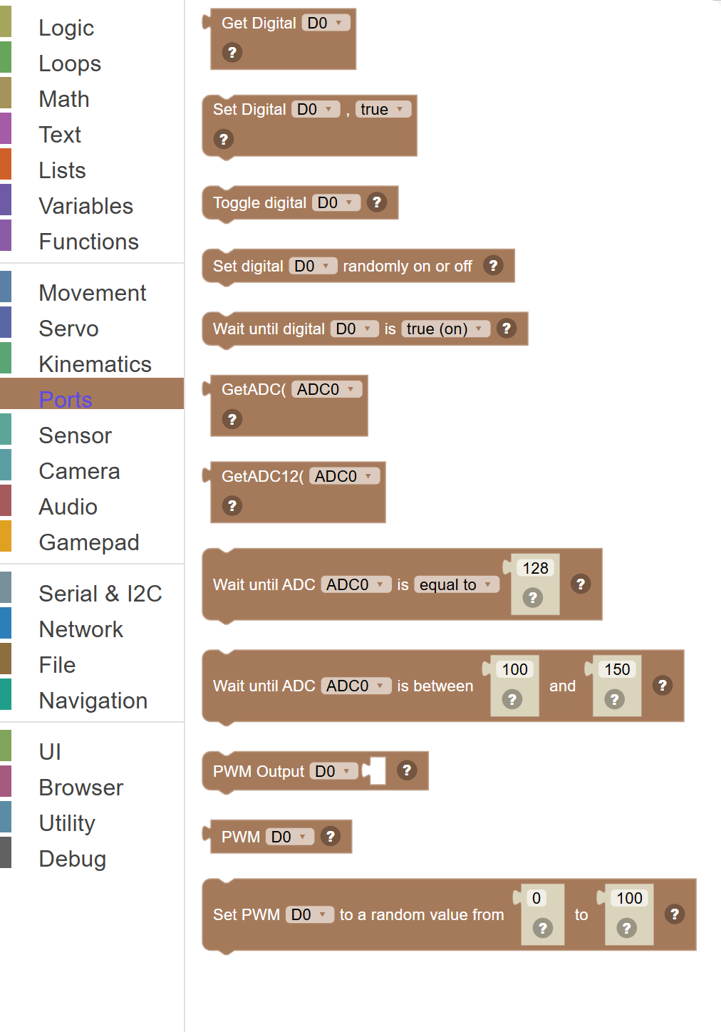 The Ports category of the toolbox