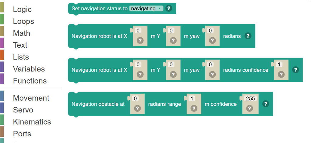 The Navigation category of the toolbox