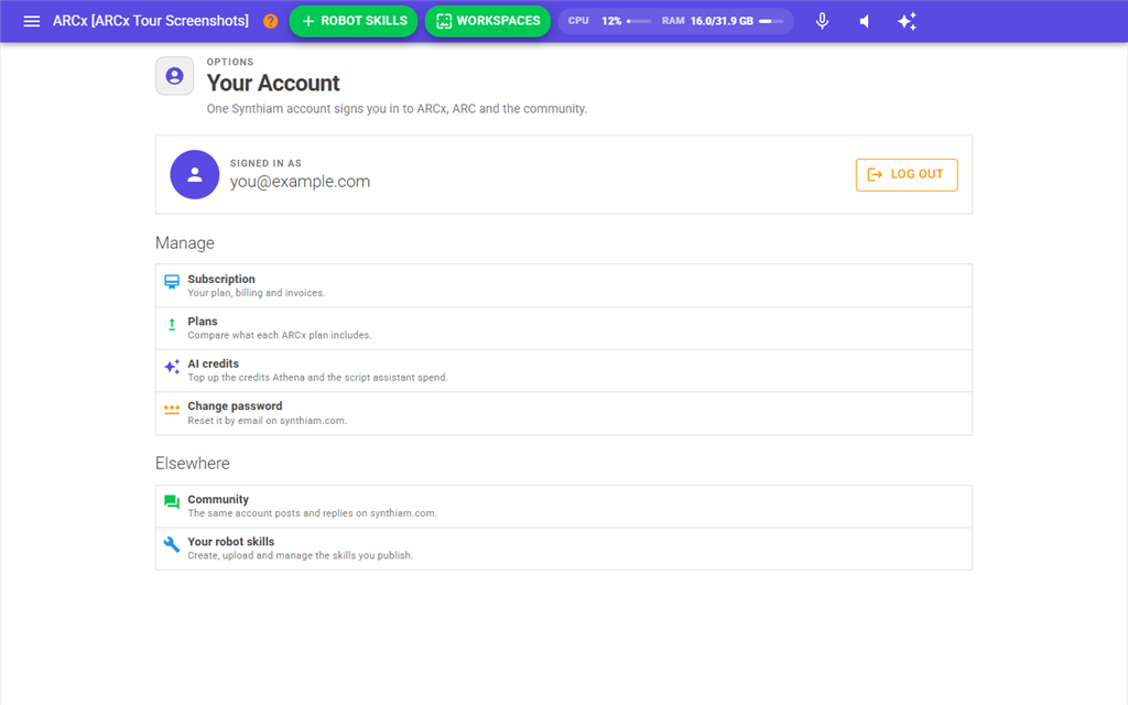 Options → Account when signed in