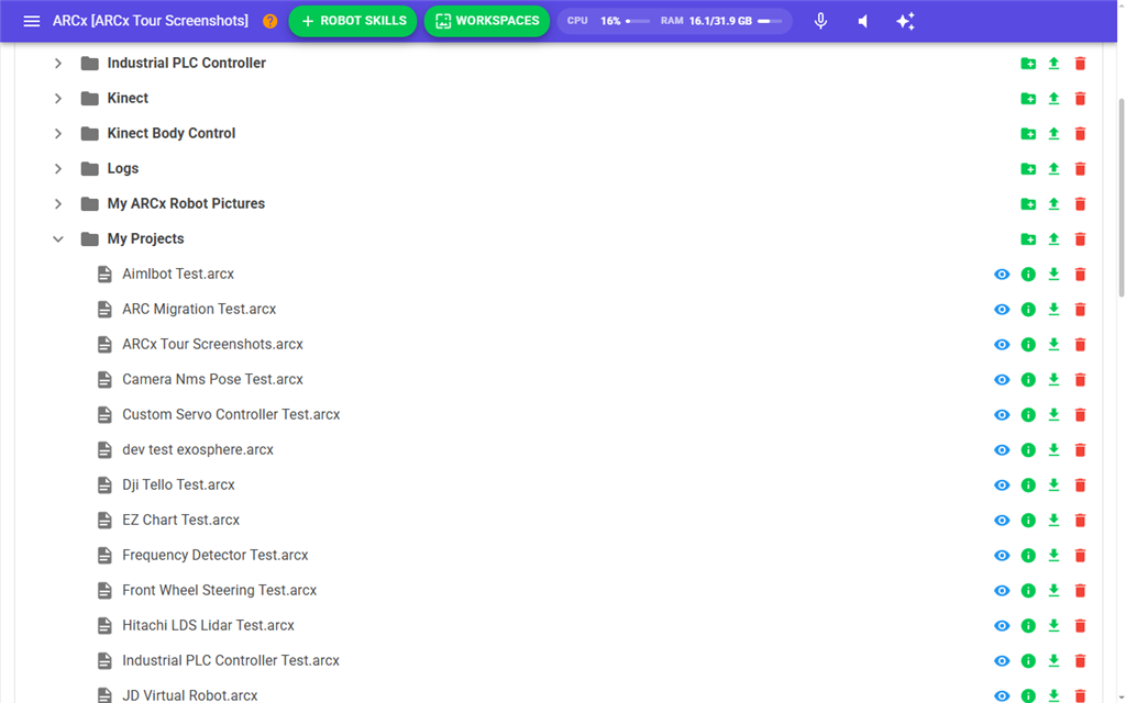 The File Manager folder tree with My Projects open