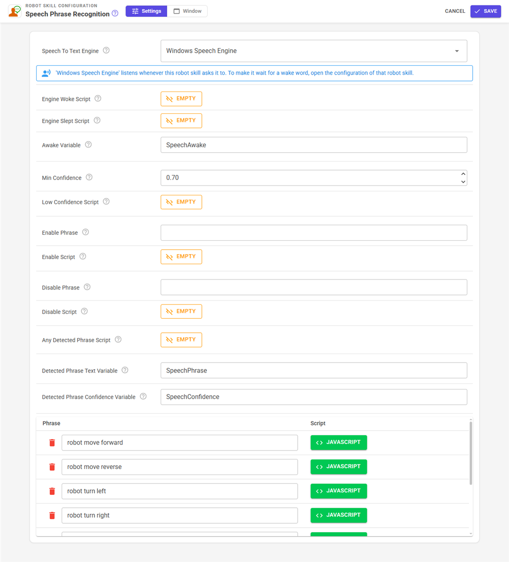 The Speech Phrase Recognition configuration