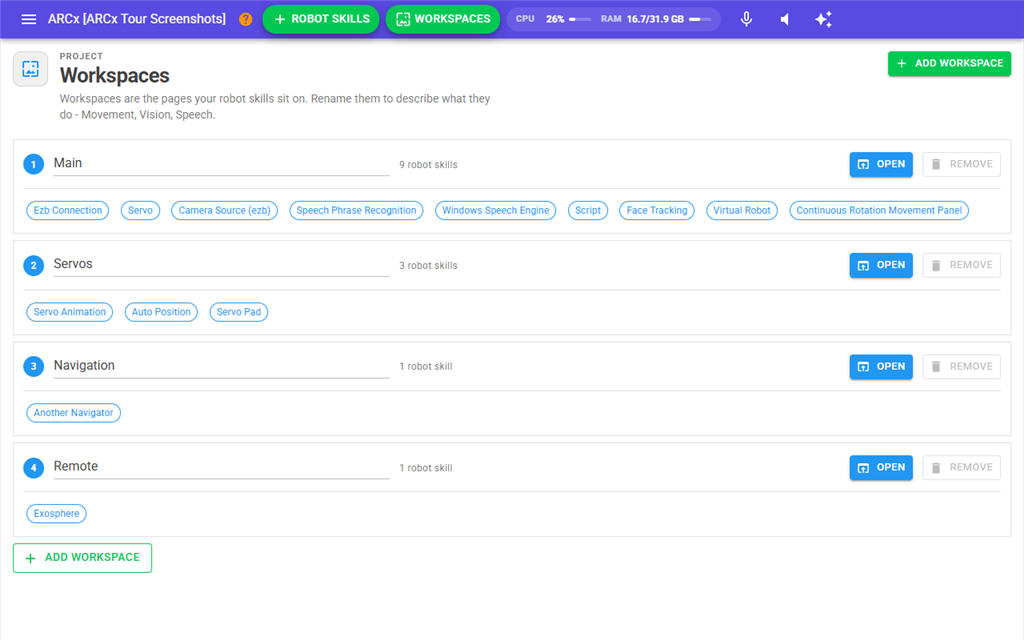 Workspaces → Edit Workspaces