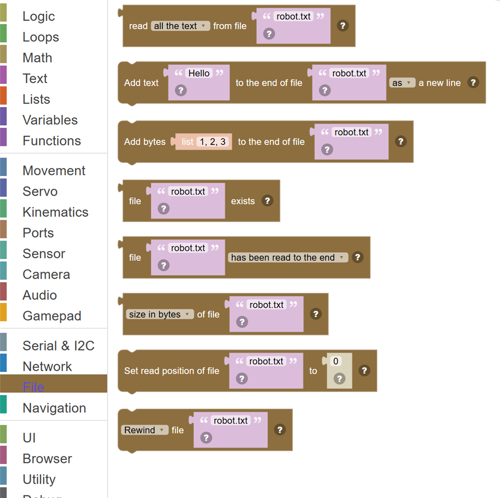 The File category of the toolbox