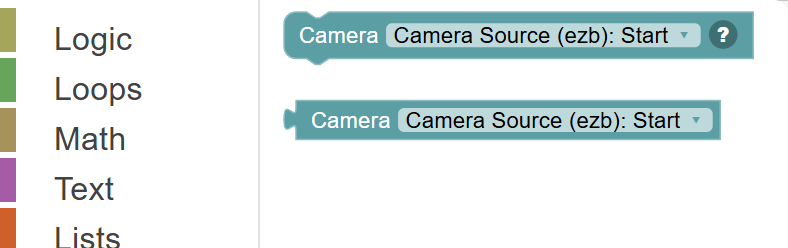 The Camera category of the toolbox