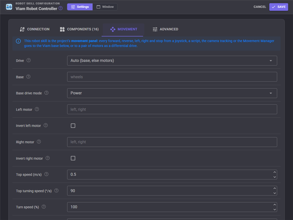 Movement tab