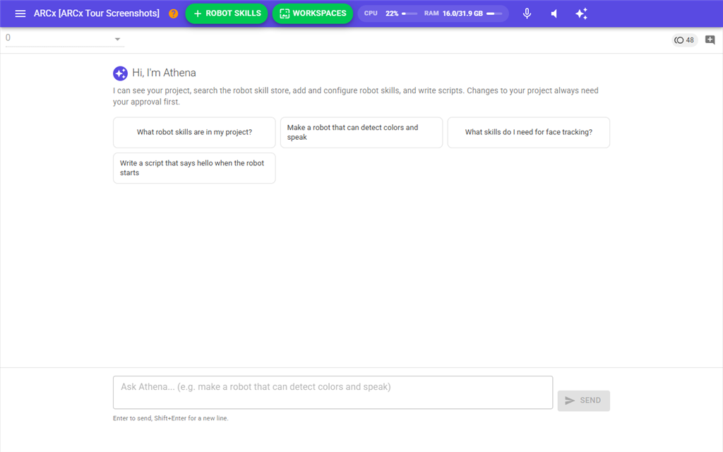 The Athena AI chat screen