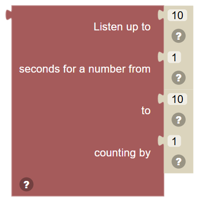 The Listen up to … seconds for a number from … to … counting by … block