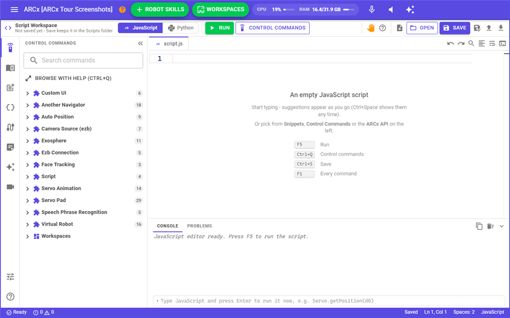 The Script workspace