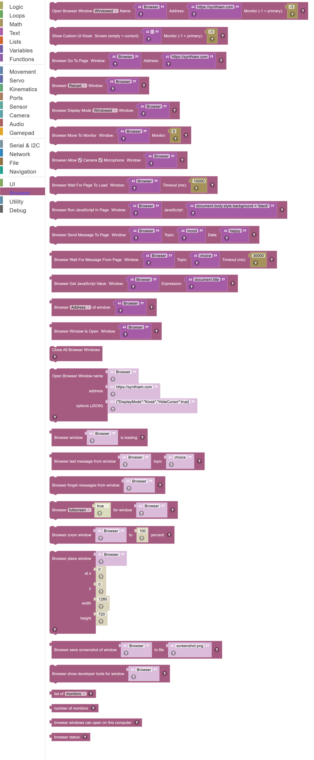 The Browser category of the toolbox