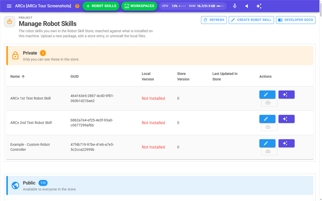 Robot Skills → Manage