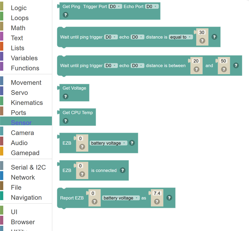 The Sensor category of the toolbox