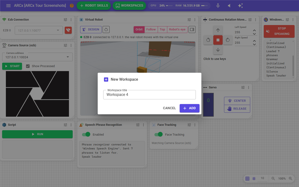 The New Workspace dialog