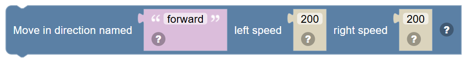The Move in direction named … left speed … right speed … block
