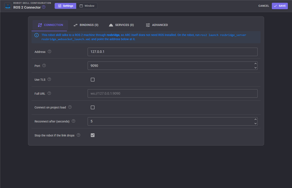 Connection configuration tab