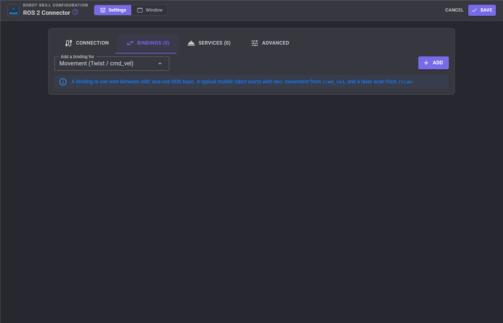 Bindings configuration tab