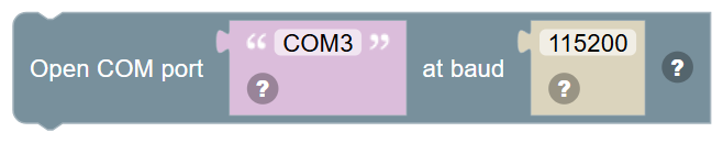 The Open COM port … at baud … block