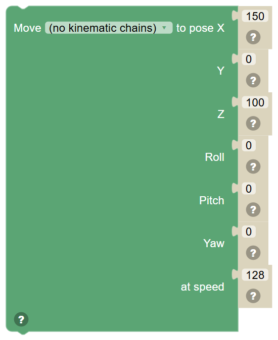 The Move … to pose X … Y … Z … Roll … Pitch … Yaw … at speed … block