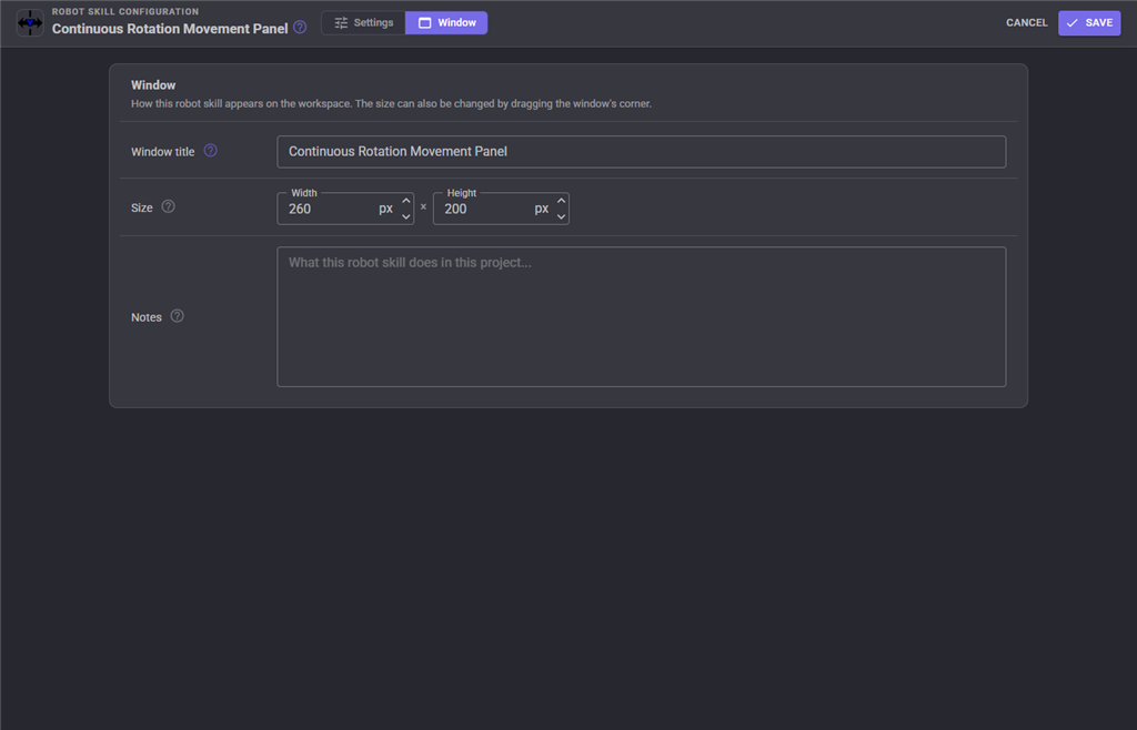 Window configuration tab
