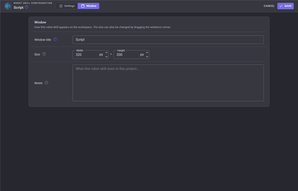 Window configuration tab