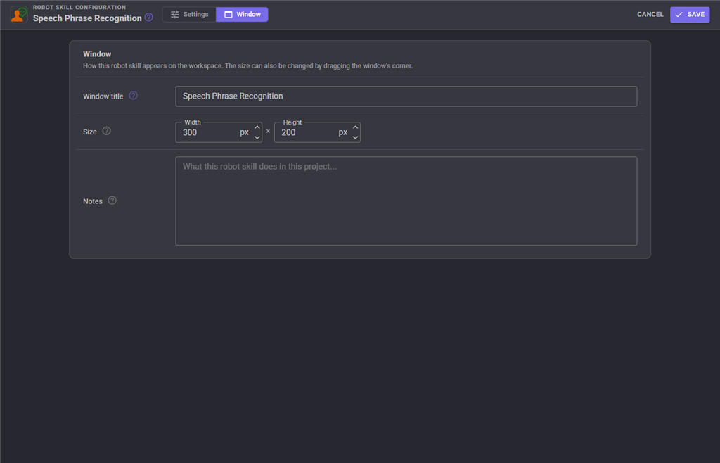 Window configuration tab