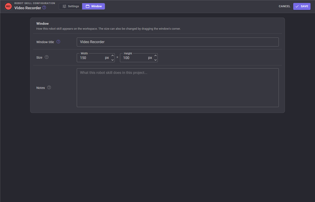 Window configuration tab