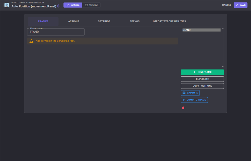 Frames configuration tab