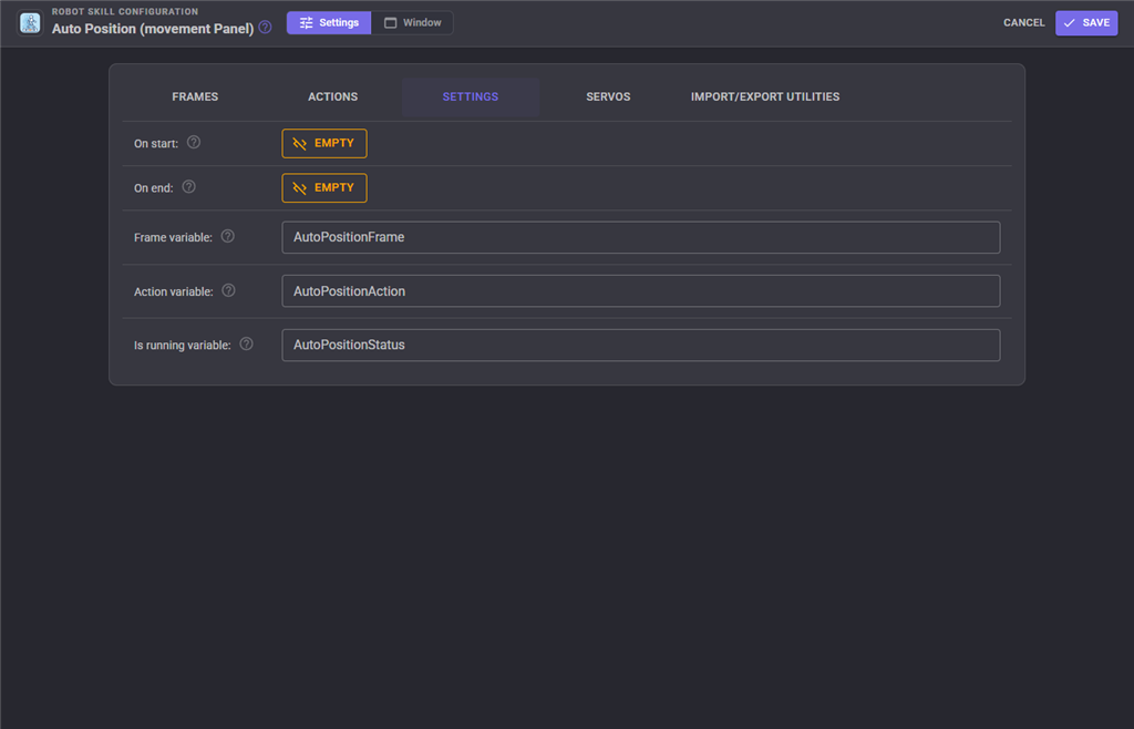Settings configuration tab