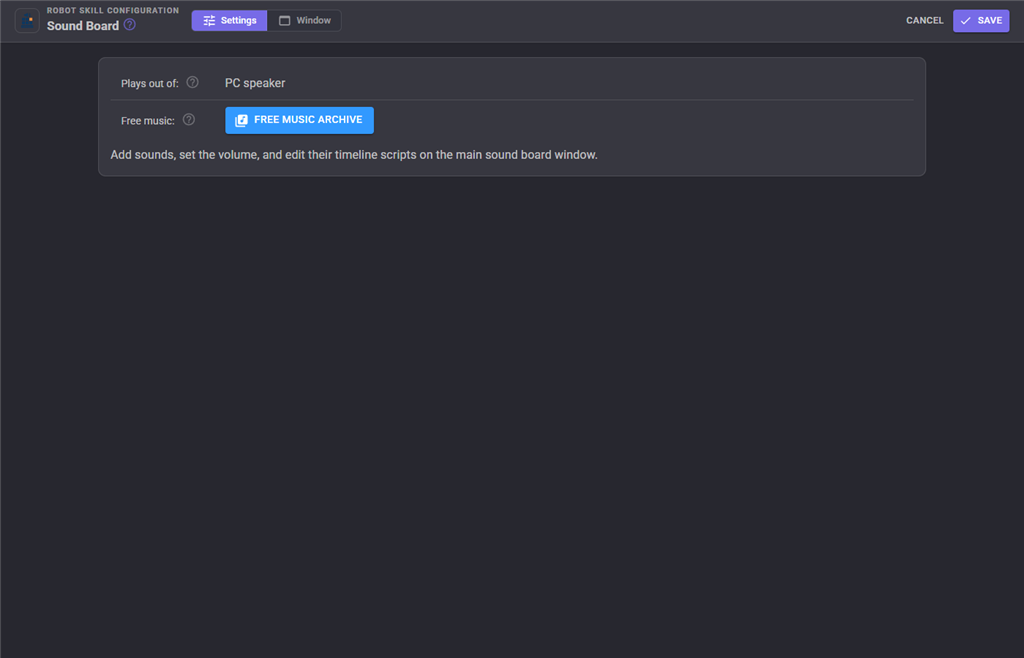 Sound Board configuration settings