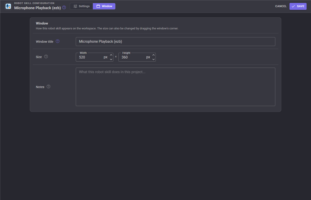 Window configuration tab