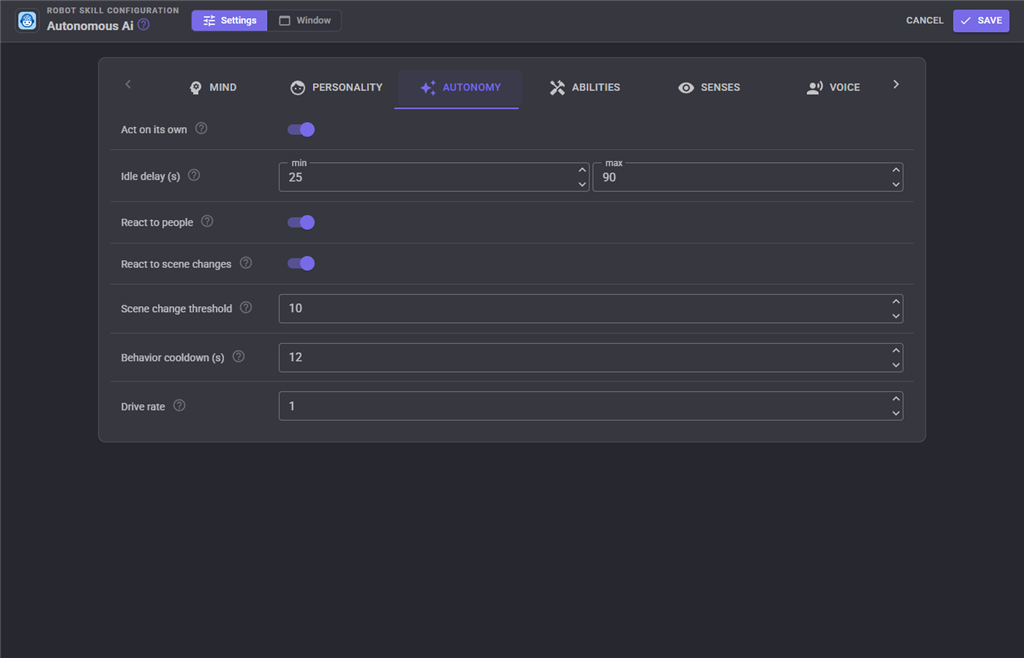 Autonomy configuration tab