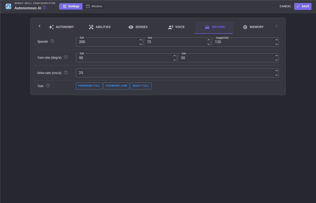 Driving configuration tab