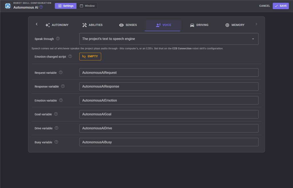 Voice configuration tab