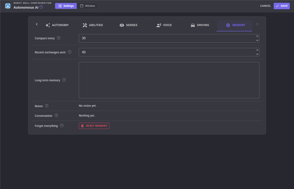 Memory configuration tab