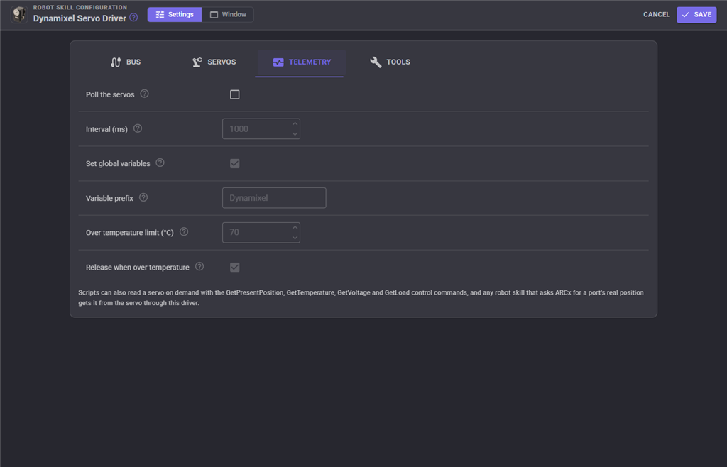 Telemetry configuration tab