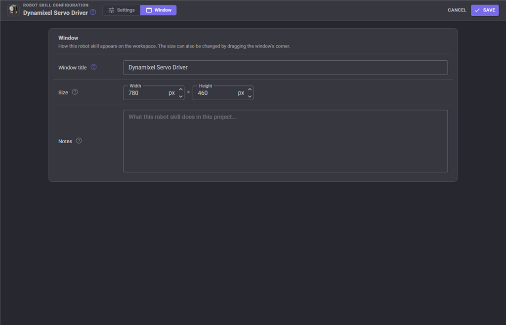 Window configuration tab