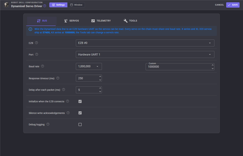 Bus configuration tab