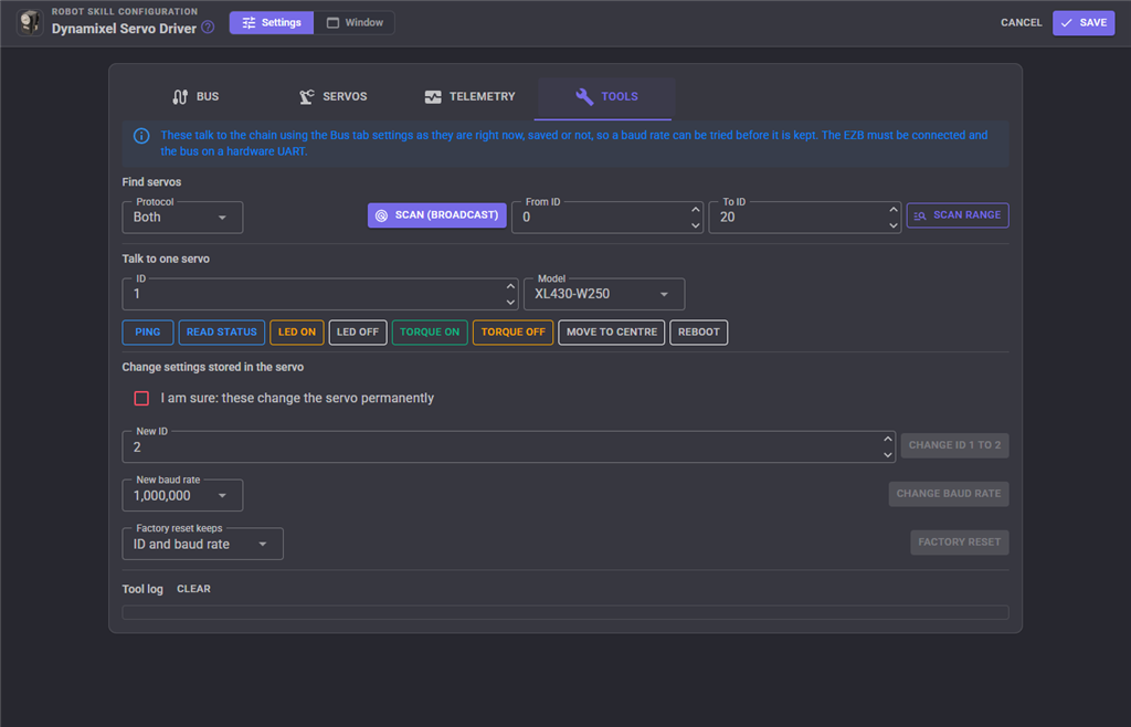Tools configuration tab