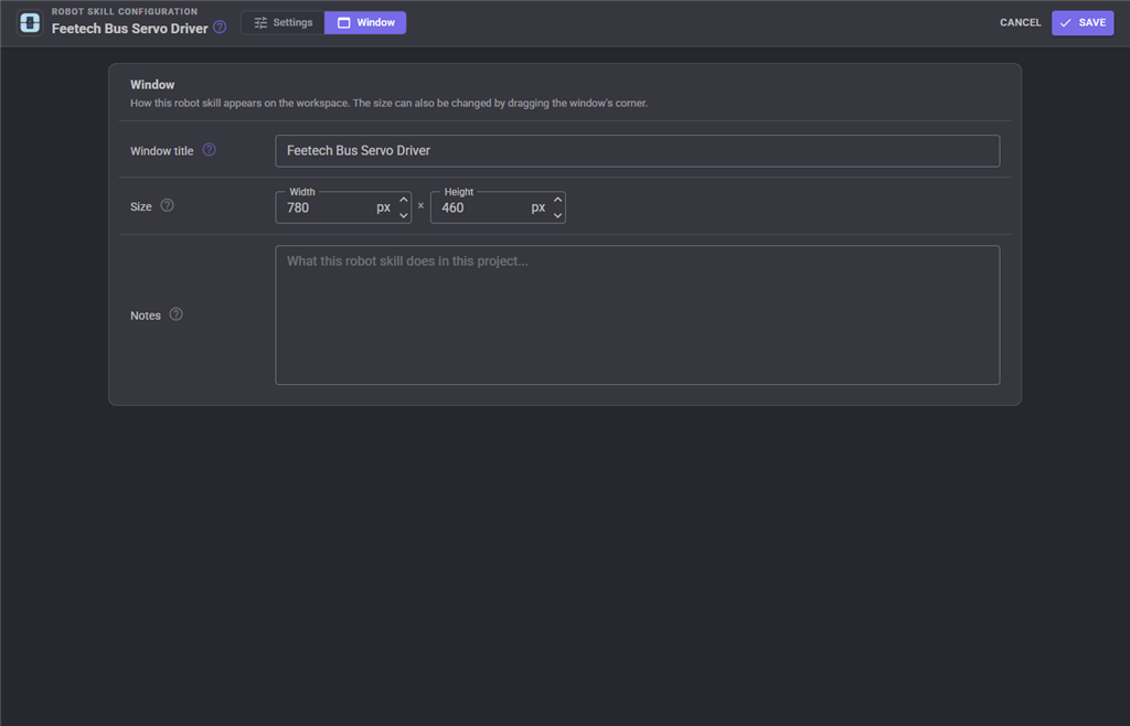 Window configuration tab