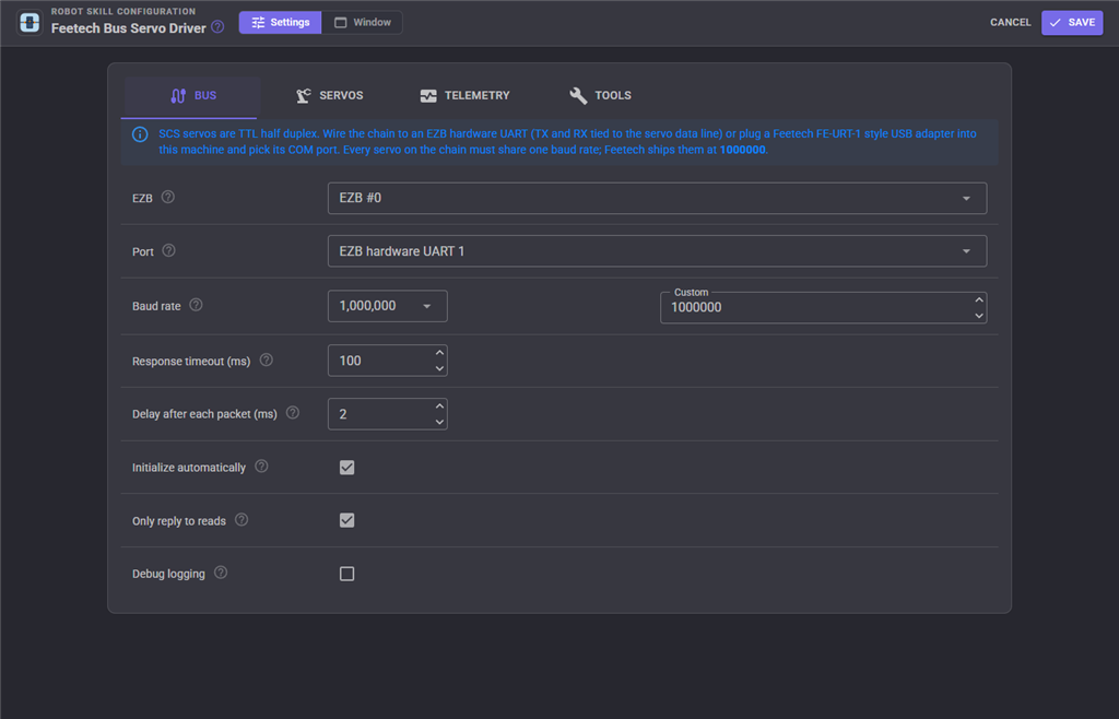 Bus configuration tab