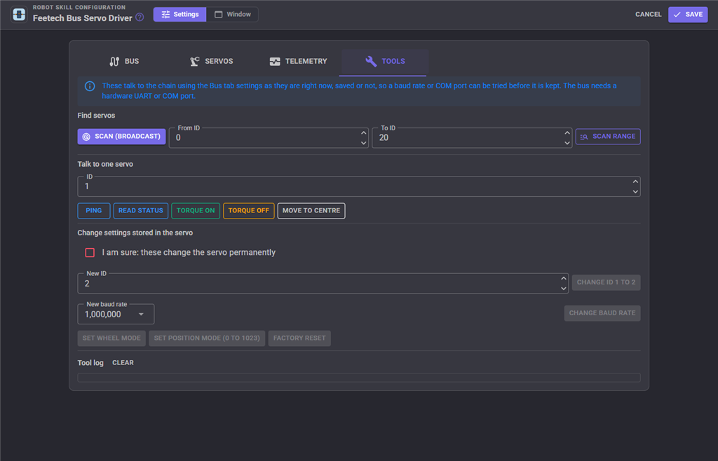 Tools configuration tab