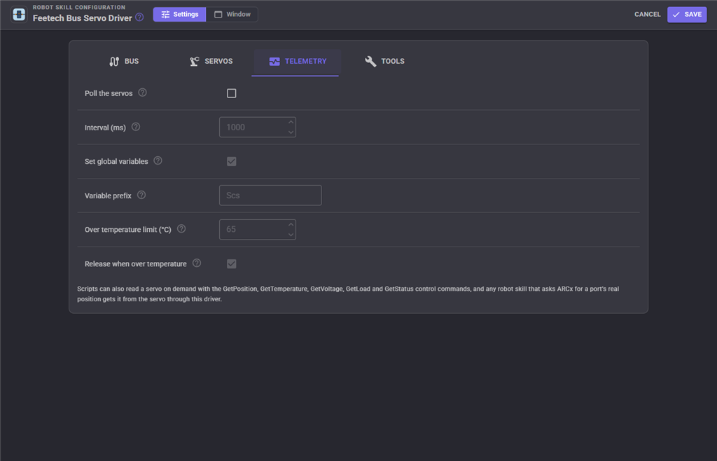 Telemetry configuration tab