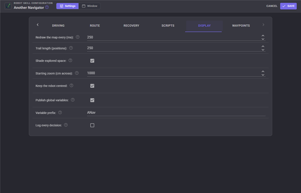 Display configuration tab