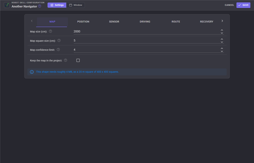 Map configuration tab