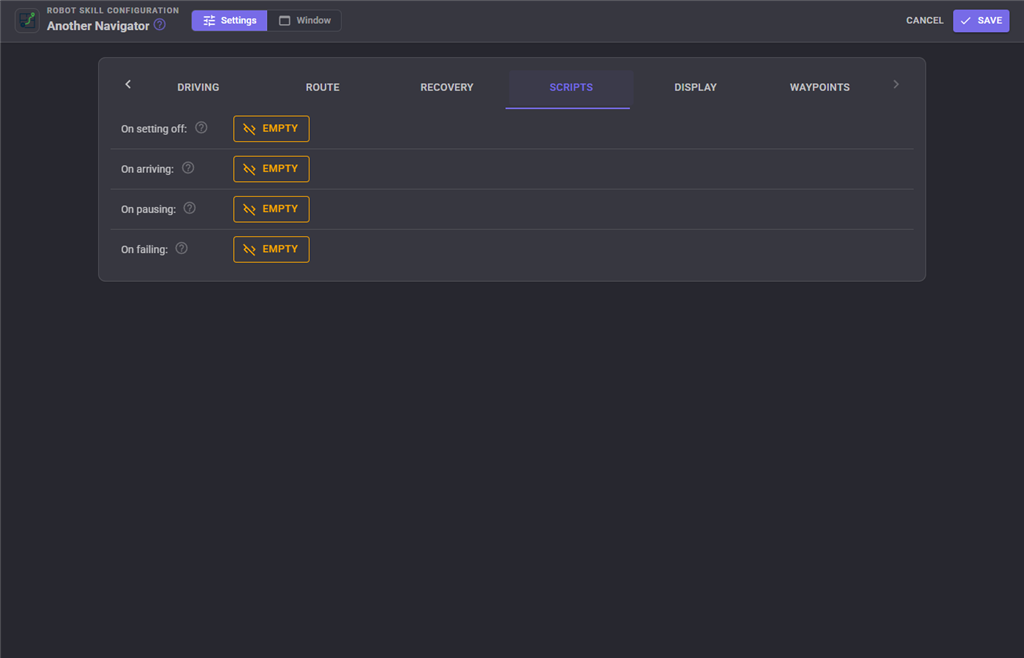 Scripts configuration tab