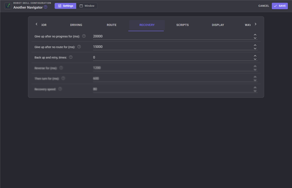 Recovery configuration tab