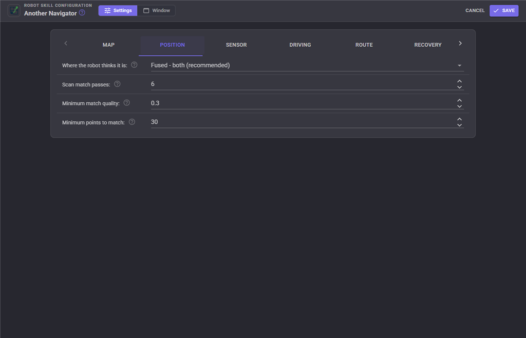 Position configuration tab