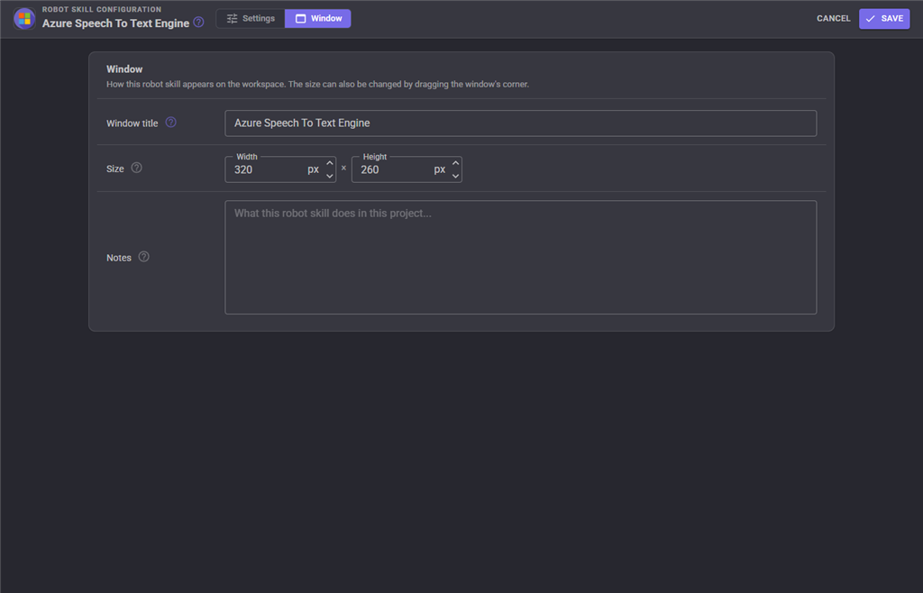 Window configuration tab