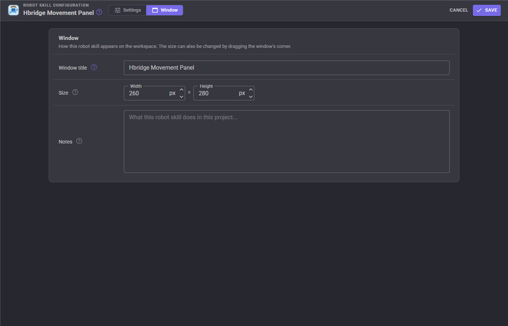 Window configuration tab